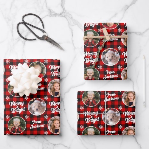 MerryBright 4 Photos Christmas Red Buffalo Plaid Wrapping Paper Sheets