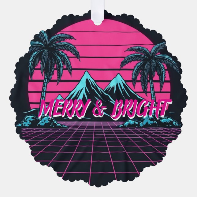 Merry & Bright 80's Night' Retro Synthwave  Ornament Card (Front)
