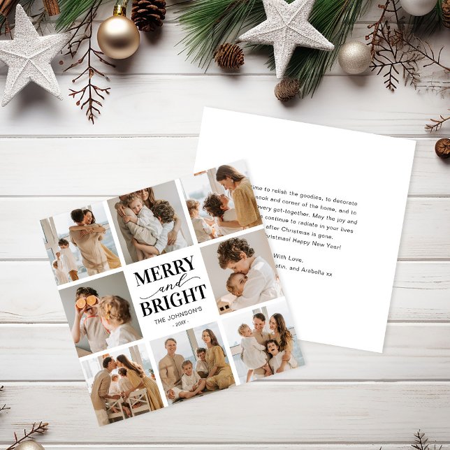 Merry & Bright 8 Photo Christmas Holiday Card (Creator Uploaded)