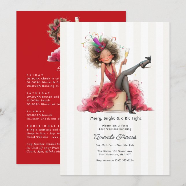 Merry Bright & A Bit Tight Christmas Bachelorette Invitation (Front/Back)