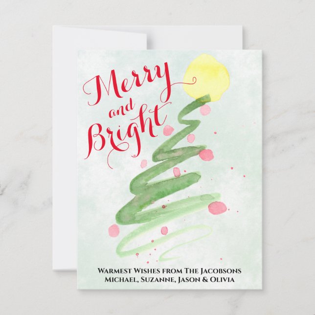 Merry & Bright Abstract Christmas Tree Photo Back Holiday Card (Front)