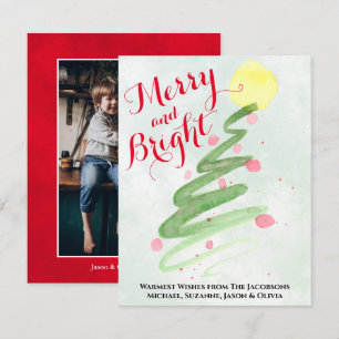 Merry & Bright Abstract Christmas Tree Photo Back Holiday Card