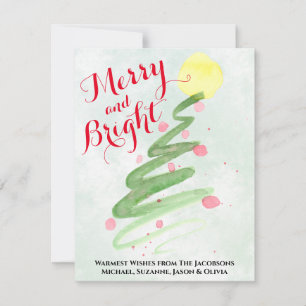 Merry & Bright Abstract Christmas Tree Photo Back Holiday Card