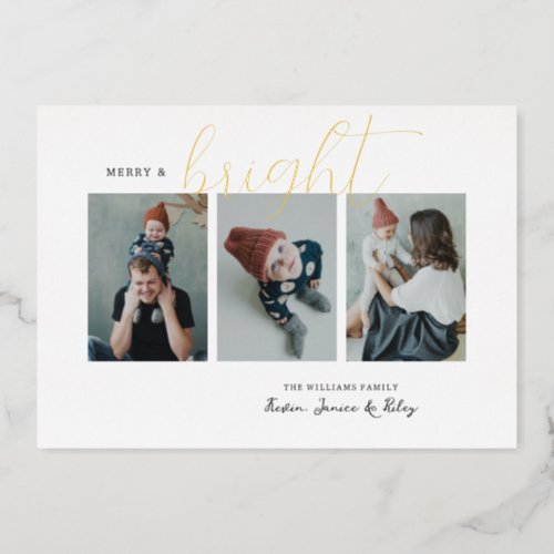 MERRY  BRIGHT  Add Your Photo Foil Holiday Card