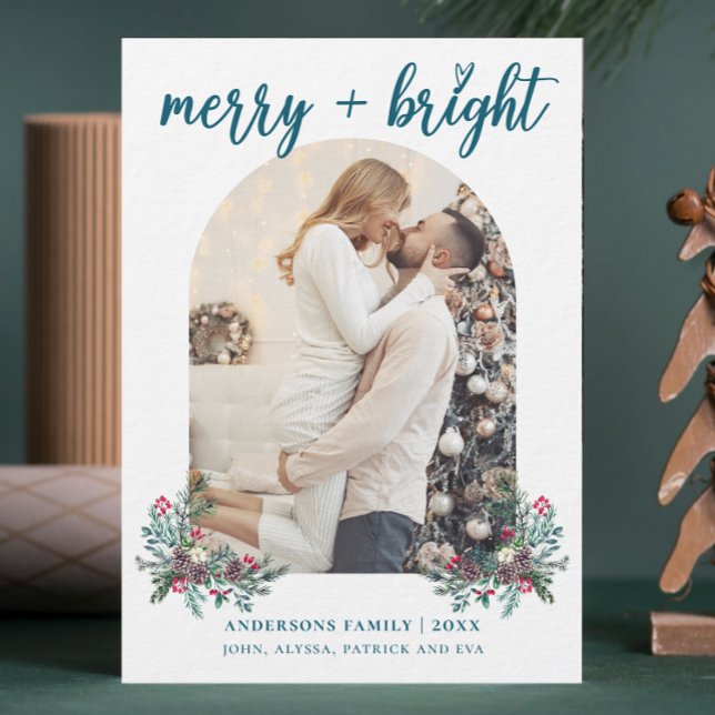 Merry Bright Arch photo botanical Christmas Holiday Card (Creator Uploaded)