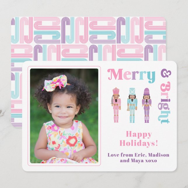Merry & Bright Black Nutcracker Merry Christmas Holiday Card (Front/Back)