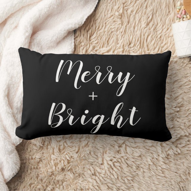 Merry + Bright Black White Christmas Holiday Lumbar Pillow (Blanket)