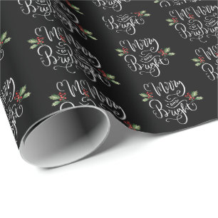 Merry Bright Black White Christmas Wrapping Paper