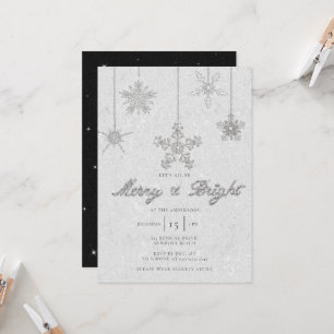 Merry Bright Black White Rhinestone Chic Christmas Invitation