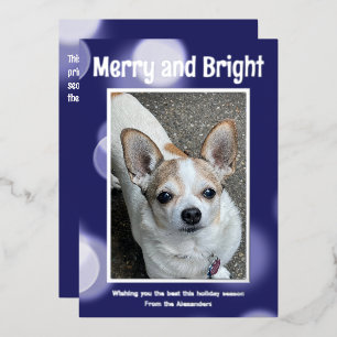 Merry & Bright Blue and White Foil Holiday Card