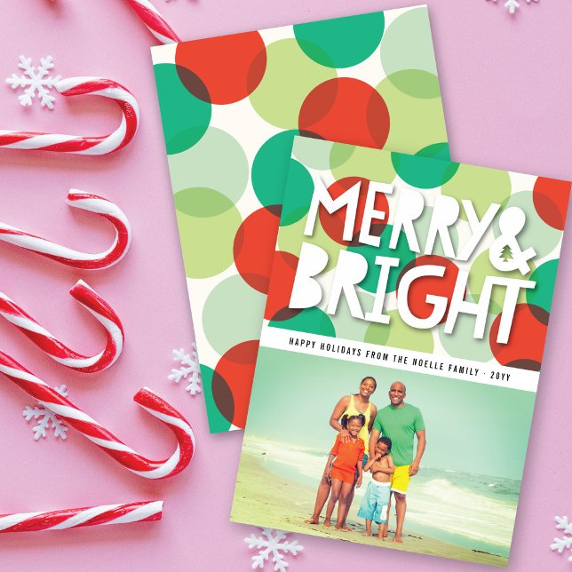 Merry & Bright Bold Colorful Confetti Dots Photo Holiday Card (Creator Uploaded)