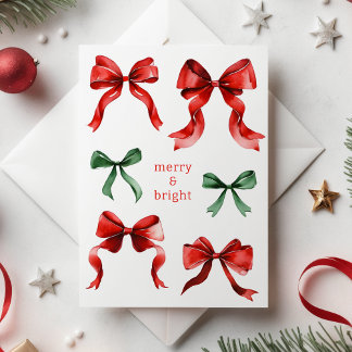 Merry Bright Bows Watercolor Christmas  Holiday Postcard