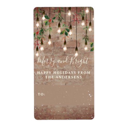 Merry  Bright Brick String Light Brick Christmas  Label