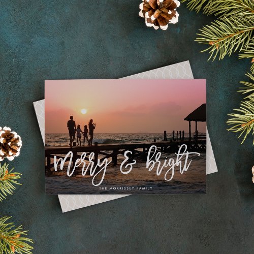 Merry  Bright Brush Lettered Photo Holiday Card