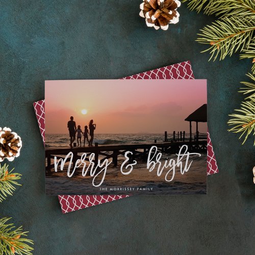 Merry  Bright Brush Lettered Photo Holiday Card