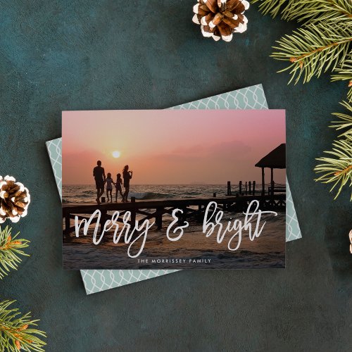 Merry  Bright Brush Lettered Photo Holiday Card