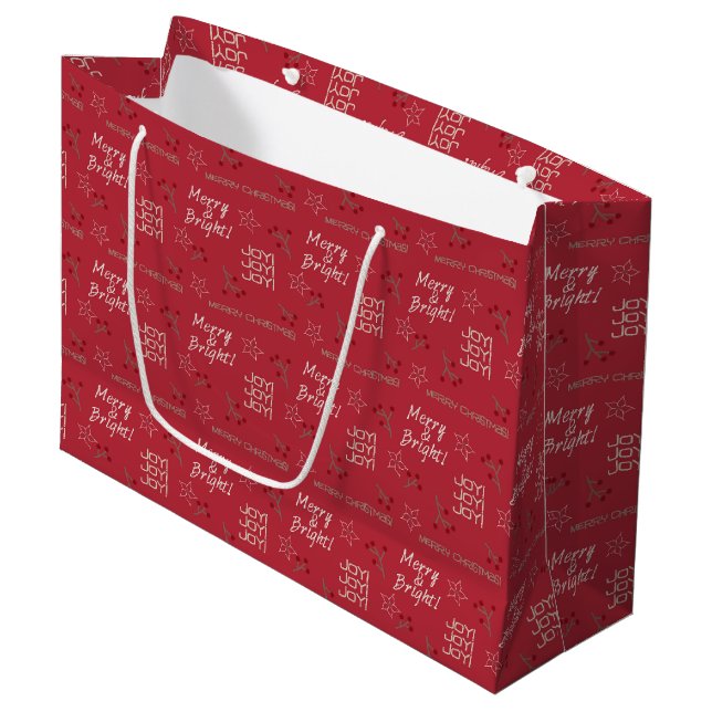 Merry & Bright Burgundy Gift Bag - Large, Glossy (Front Angled)