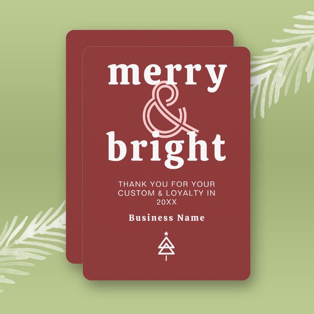 Merry & Bright Business Christmas Holiday Card (Stylishly Personalize with Your Custom Message and Business Name)