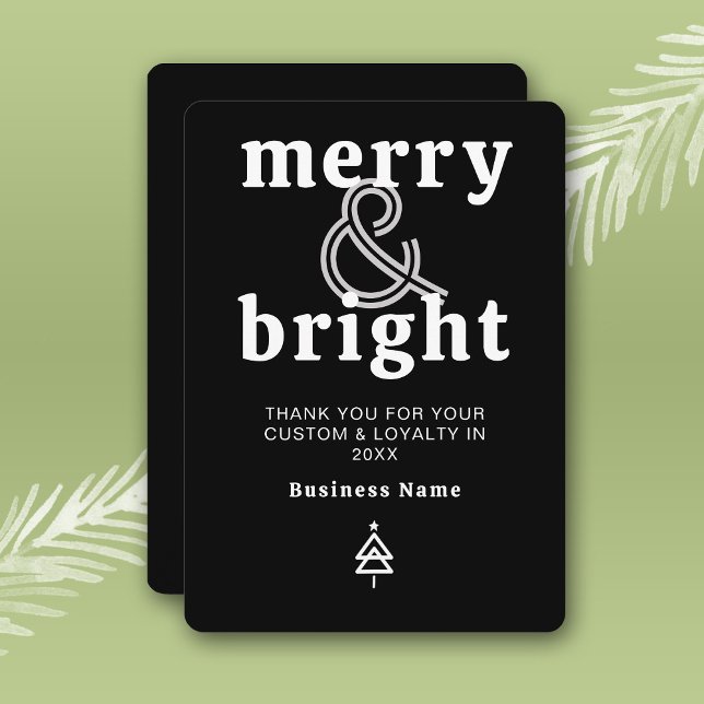 Merry & Bright Business Christmas Holiday Card (Stylishly Personalize with Your Custom Message and Business Name)