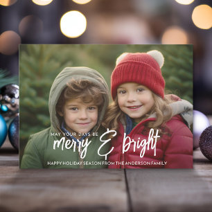 Merry & Bright Calligraphy - Full Horizontal Photo Holiday Card
