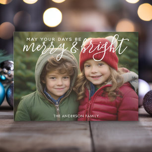 Merry & Bright Calligraphy - Full Horizontal Photo Holiday Card
