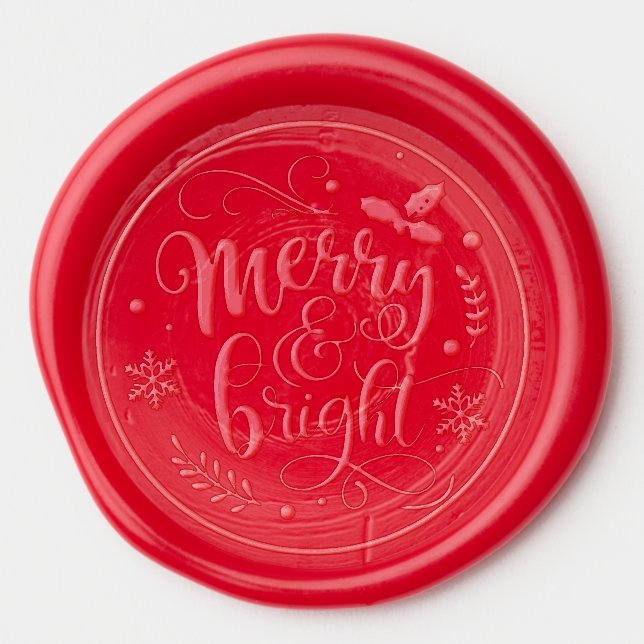 Merry & Bright Calligraphy Script Christmas Wax Seal Sticker (Front)