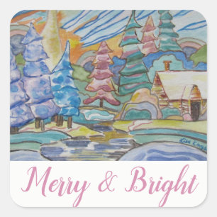 Merry & Bright - Canada Winter Abstract Scene (20) Square Sticker