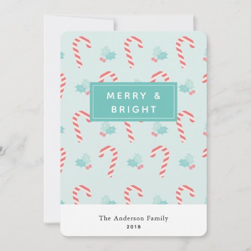 Merry  Bright Candy Cane Pattern Christmas Card