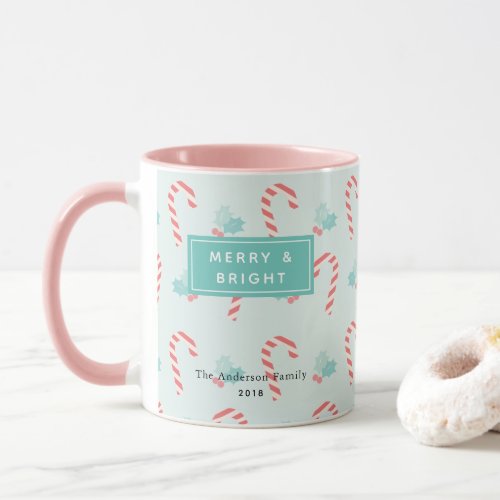 Merry  Bright Candy Cane Pattern Photo Mug
