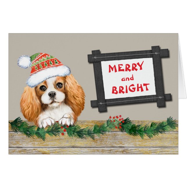 Merry Bright Cavalier King Charles Spaniel Holiday Cards (Front Horizontal)