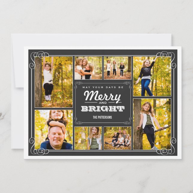 Merry & Bright Chalkboard Collage Photo Card (Front)