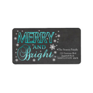 Merry & Bright chalkboard stars holiday label