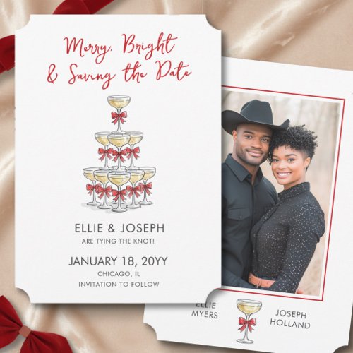 Merry Bright Champagne Tower Holiday Wedding Save The Date