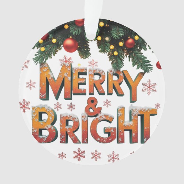 Merry & Bright Christmas Acrylic Circle Ornament  (Front)