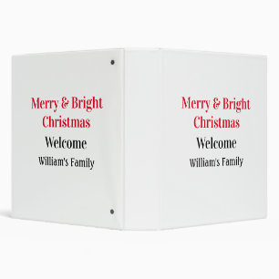 Merry Bright Christmas add family name welcome joy 3 Ring Binder
