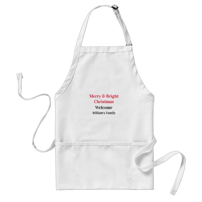 Merry Bright Christmas add family name welcome joy Adult Apron (Front)