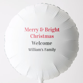Merry Bright Christmas add family name welcome joy Balloon
