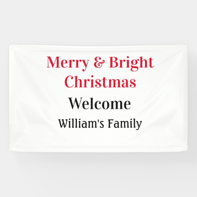 Merry Bright Christmas add family name welcome joy Banner (Horizontal)