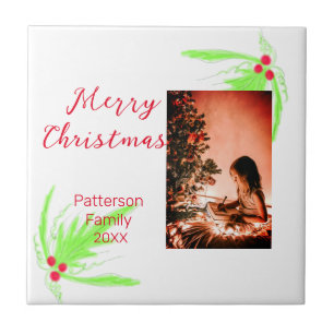 Merry Bright Christmas add family name welcome joy Ceramic Tile