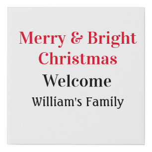 Merry Bright Christmas add family name welcome joy Faux Canvas Print