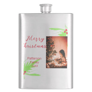 Merry Bright Christmas add family name welcome joy Flask