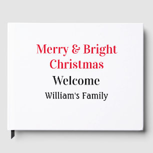 Merry Bright Christmas add family name welcome joy Foil Guest Book
