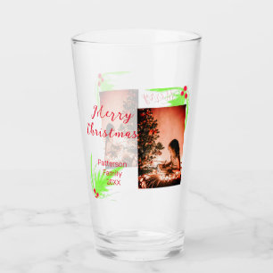 Merry Bright Christmas add family name welcome joy Glass