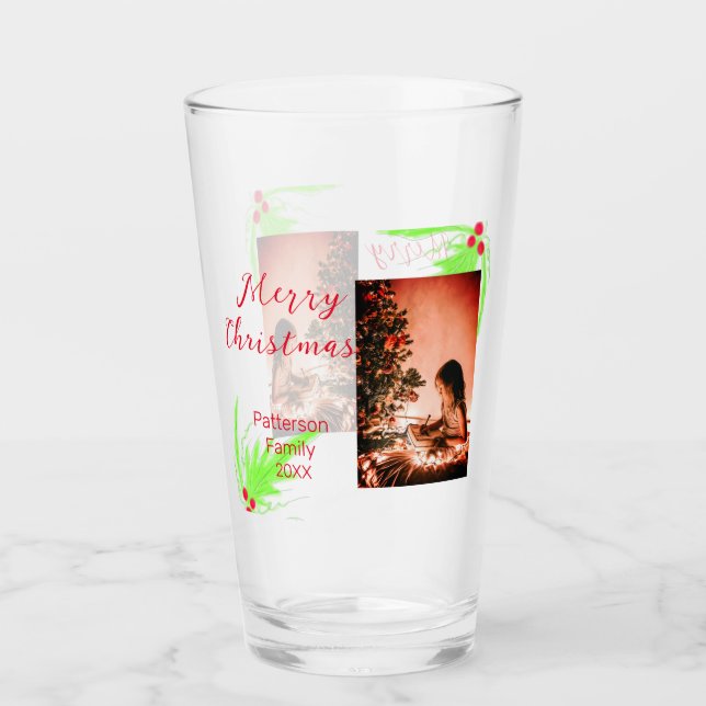 Merry Bright Christmas add family name welcome joy Glass (Front)