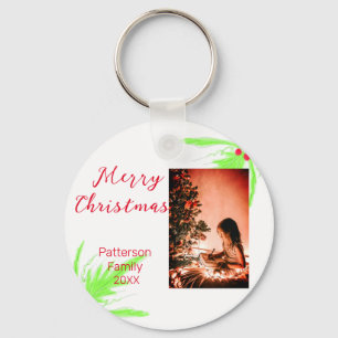 Merry Bright Christmas add family name welcome joy Keychain