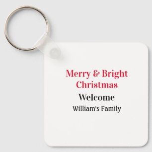 Merry Bright Christmas add family name welcome joy Keychain