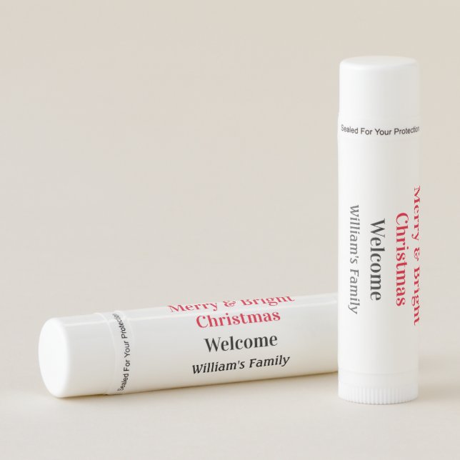 Merry Bright Christmas add family name welcome joy Lip Balm (Front)