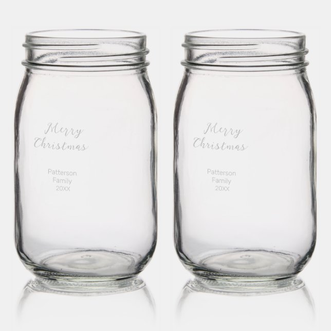 Merry Bright Christmas add family name welcome joy Mason Jar (Glassware)