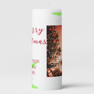 Merry Bright Christmas add family name welcome joy Pillar Candle