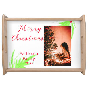 Merry Bright Christmas add family name welcome joy Serving Tray